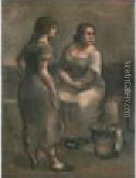 Zwei Frauen Oil Painting - Johann Robert Schuerch