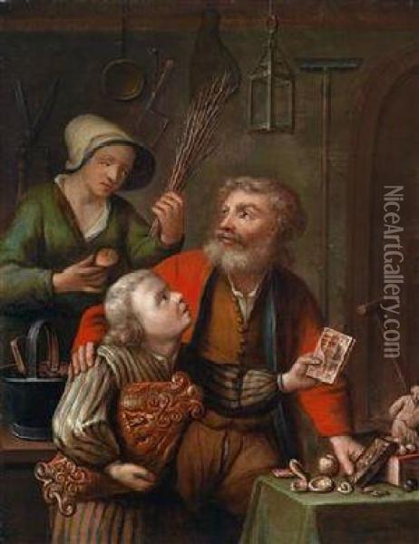 Eine Familienszene Mit Einem Kleinen Jungen Oil Painting - Johann Gerl. Lambert