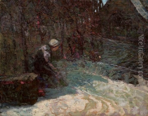 Lavandiere Au Bord Du Ruisseau Oil Painting - Victor Charreton