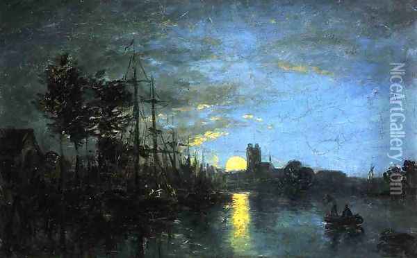 View of the Port at Dordrecht Oil Painting - Johan Barthold Jongkind