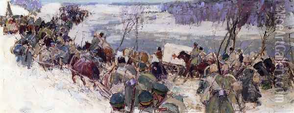 Troops in Winter Oil Painting - Leon Gaspard