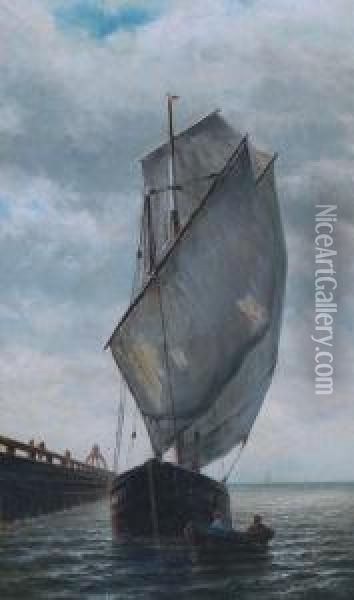 Visserboot Bij Havenhoofd Oil Painting - Adolf Jacobus Aug. Von Kellner