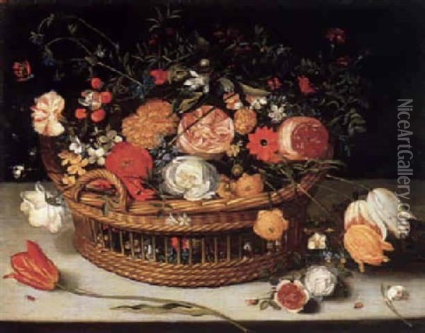 Blumenkorb Auf Einem Tisch Oil Painting - Andries Daniels