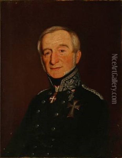 Portrait Of A Knight Of The Dannebrog (one Of The Artist's Relatives?) Oil Painting - Theodor (Gustav Th.) Wegener