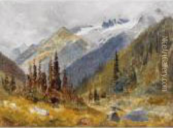 Artist Sketching In The Rockies Oil Painting - Frederic Marlett Bell-Smith