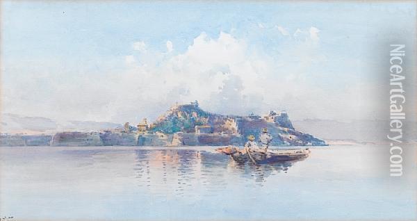A Fishing Boat Off The Coast Of Corfu Oil Painting - Angelos Giallina