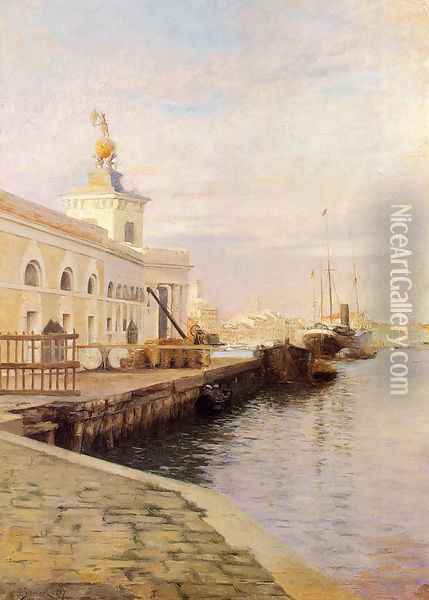 View Of Venice (The Dogana) Oil Painting - Julius LeBlanc Stewart