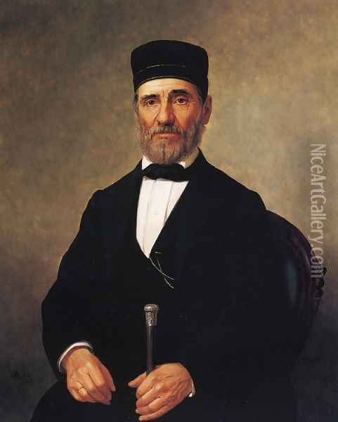 Portrait of a Rabbi (Rabbi Bernard Illowy?) Oil Painting - Henry Mosler