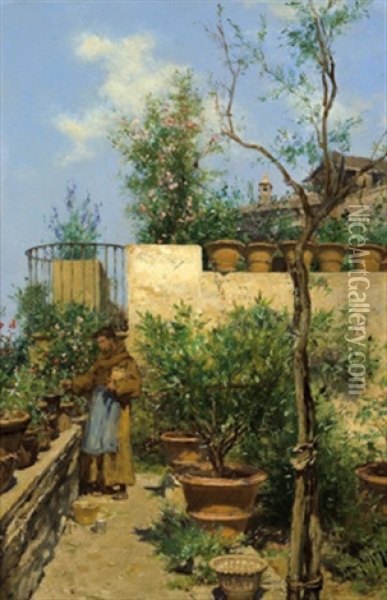 Im Klostergarten, Motiv Aus Assisi Oil Painting - August Xaver Carl von Pettenkofen