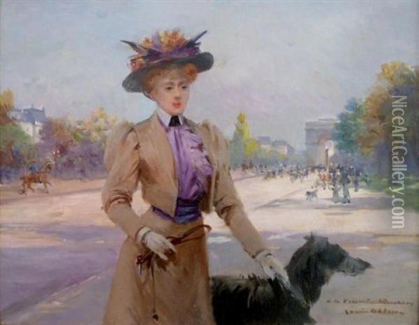 Elegante Et Son Chien, Avenue Foch Oil Painting - Louise Abbema