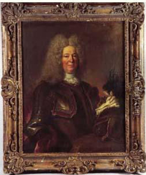 Portrait D'un Gentilhomme En Armure Oil Painting - Nicolas de Largillierre