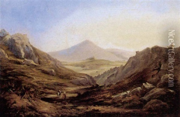 Mountainous Landscape With Figures Oil Painting - Frederick William Hulme