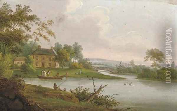 Frolics on the river Oil Painting - English School