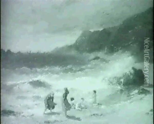 Figures Along The Beach Oil Painting - Frederick Arthur Bridgman