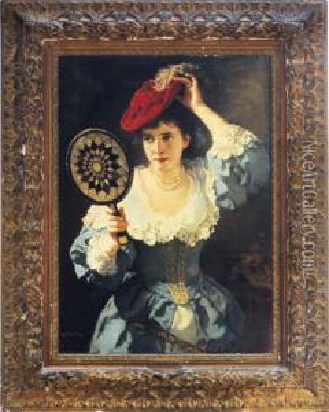 Elegant Lady Gazing Into A Mirror Oil Painting - Carl Ludwig Friedrich Becker