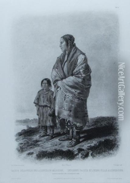 Dacota Woman And Assiniboin Girl Oil Painting - Karl Bodmer