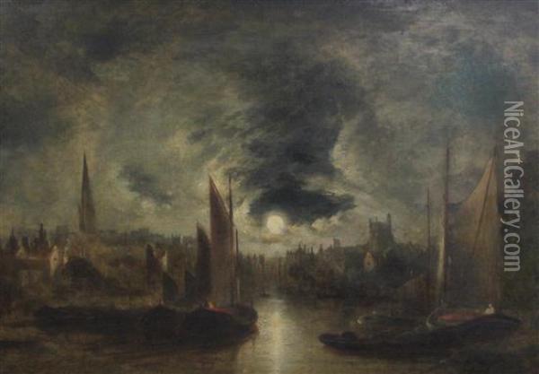 Moonlit Norwich River Landscape Oil Painting - John Crome
