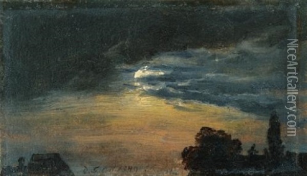 Clouds In Moonlight Oil Painting - Johan Christian Dahl