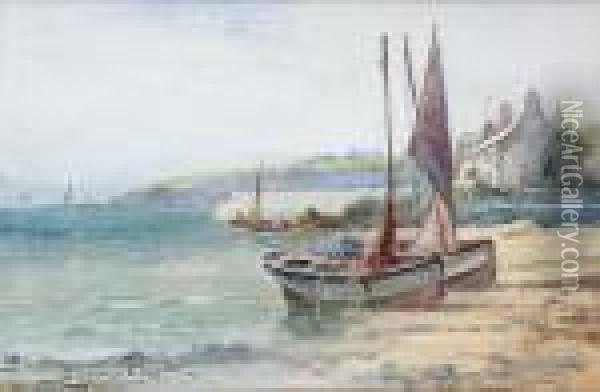 Fishing Boats In Cemaes, Anglesey Oil Painting - Joseph Hughes Clayton