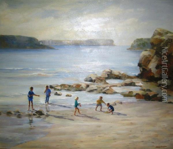 Friends At The Beach Oil Painting - Mary Goudie Simpson