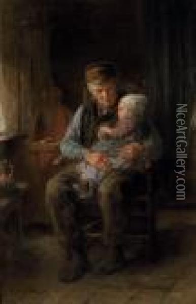 In Grandfather's Arms Oil Painting - Jozef Israels