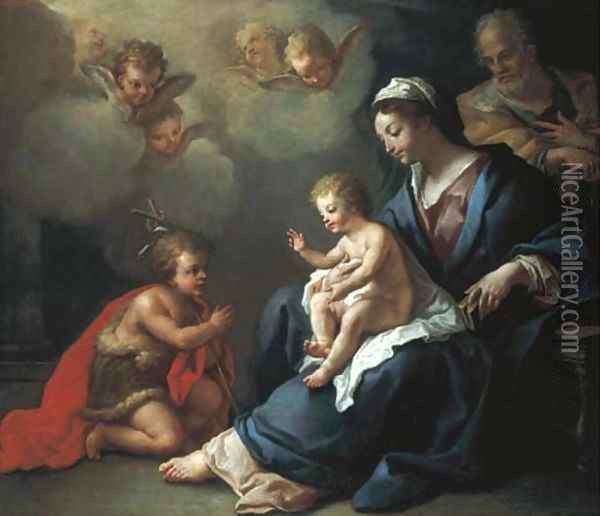 The Holy Family with the Infant Saint John the Baptist and attendant putti Oil Painting - Paolo di Matteis