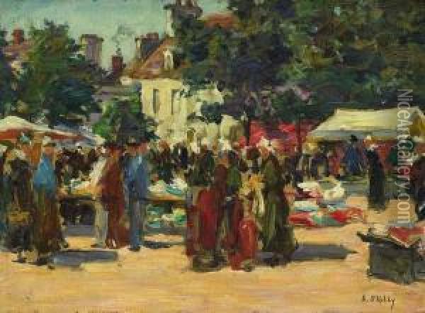 French Market Scene Oil Painting - Aloysius C. O'Kelly