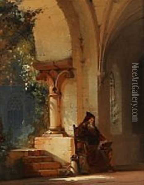 A Monk In A Monastery Oil Painting - Friedrich Carl Mayer