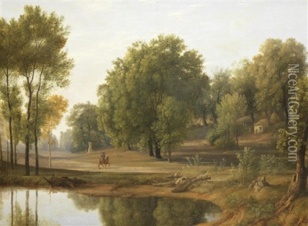A Wooded Landscape With A Figure On Horseback Oil Painting - Nicolas Didier Boguet