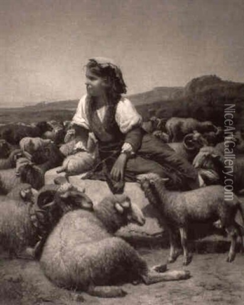 Shepherdess With Her Flock Oil Painting - Andras Marko