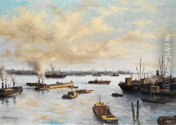 Weiter Blick Uber Einen Grossen Nordseehafen Oil Painting - Eugene Lahugier