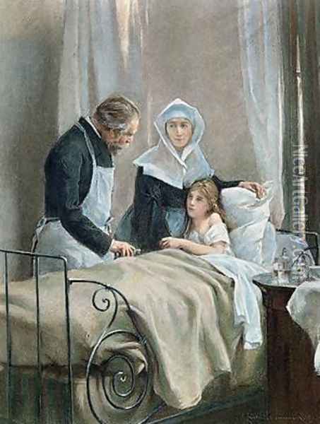 The Sick Child Oil Painting - Henri Alphonse Laurent-Desrousseaux