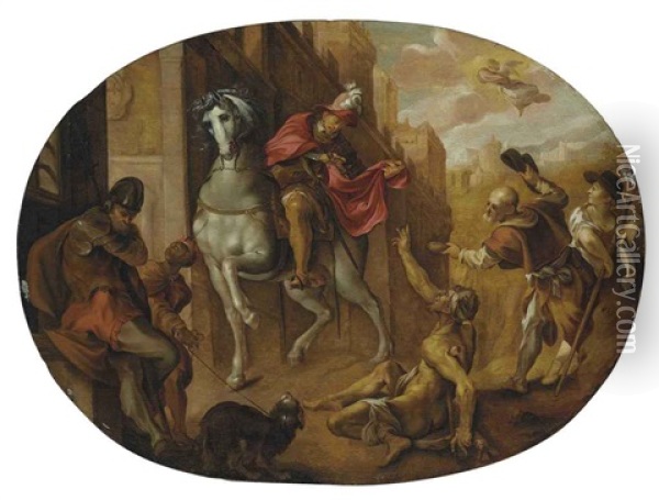 Saint Martin Dividing His Cloak Oil Painting - Joseph Heintz the Elder
