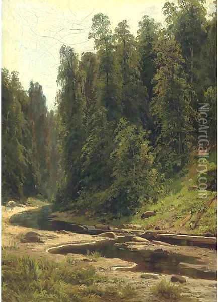 River in the forest Oil Painting - Ivan Shishkin