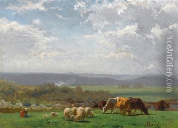 Paturage En Auvergne Oil Painting - Auguste (Francois Auguste) Bonheur