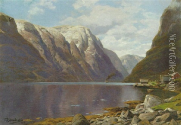 Vy Over Naerofjorden, Norge Oil Painting - Karl Paul Themistocles von Eckenbrecher