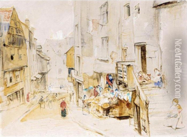 Figures On A Street In A German Town Oil Painting - John Frederick Lewis