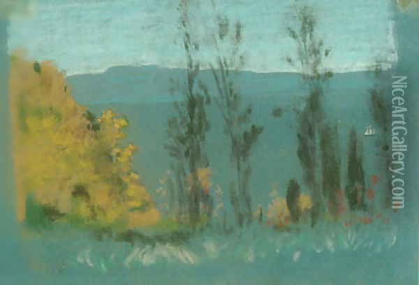 View through Poplars Oil Painting - Arthur Bowen Davies