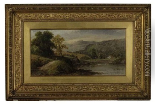 A River Landscape With Hills Beyond (+ Another; 2 Works) Oil Painting - Thomas Stanley Barber