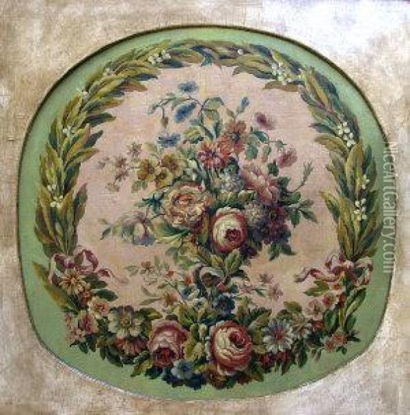 A Decorative Floral Garland Oil Painting - Pier Francesco Cittadini Il Milanese