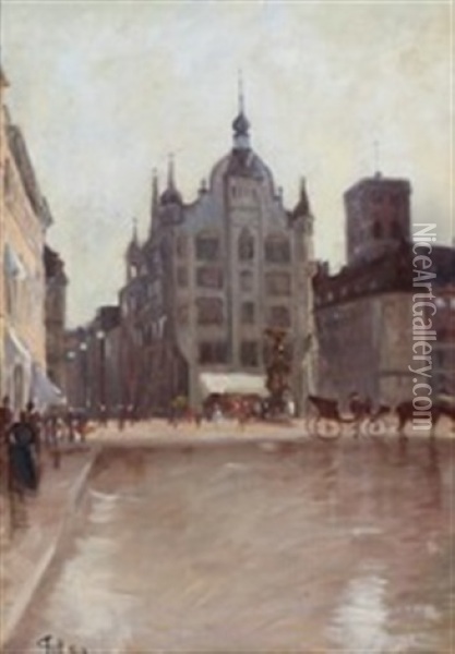 A View Of Amager Square In Copenhagen Oil Painting - Sigvard Marius Hansen