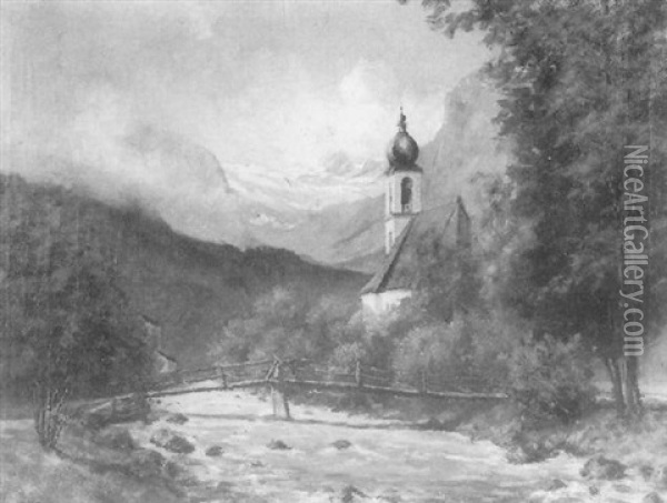 Oberlauf Der Iller Mit Dorfkirche Oil Painting - Hans Maurus