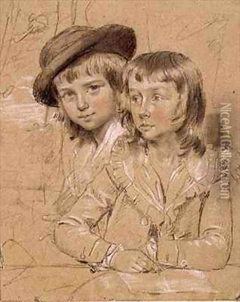 No 1933 Benjamin and Lewis Way the eldest sons of Benjamin Way of Denham House Bucks Oil Painting - John Downman