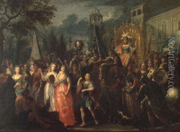 Le Retour Triomphal De David Et Goliath Oil Painting - Johann Georg Platzer