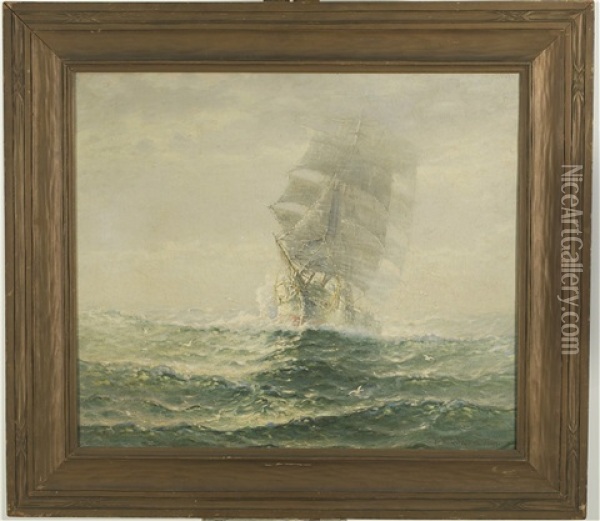 A Ship Emerging From The Fog Oil Painting - Theodore Victor Carl Valenkamph