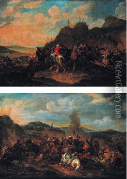 Combat Entre Les Turcs Et Les Chretiens (2 Works) Oil Painting - Peter (Petrus) Snyers