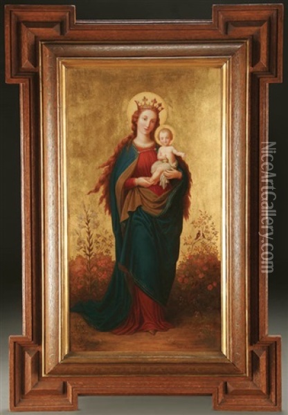 The Madonna And Child In A Garden Oil Painting - Julius Frank