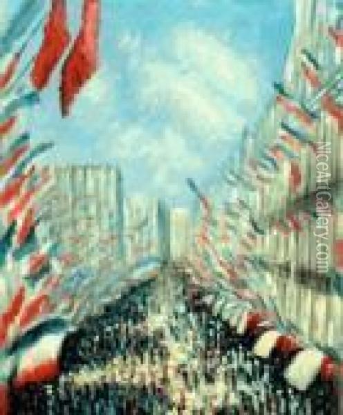 La Rue Montorgueil, Paris, Festival Of June 30 1878 Oil Painting - Claude Oscar Monet