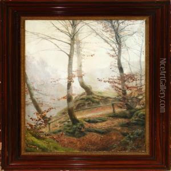 In The Woods In Autumn Oil Painting - Hans Agersnap