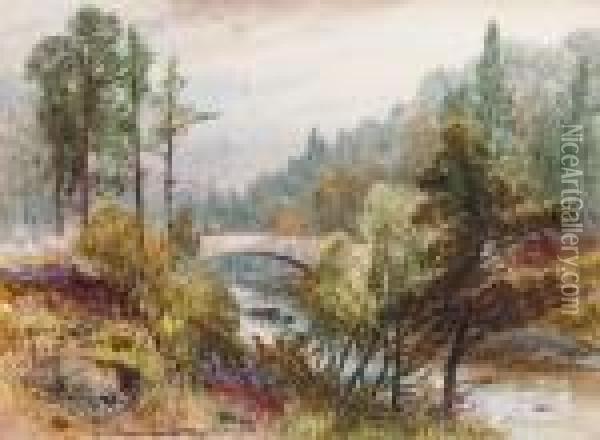 The Knockie Bridge, Glen Tanar, Scotland Oil Painting - James Burrell-Smith